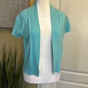 New York & Company Tiffany Blue Short Sleeve Cardigan - Size Small
